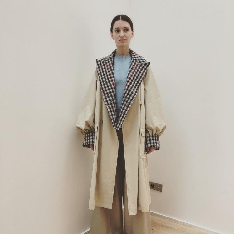 Contrast Check Trench Coat