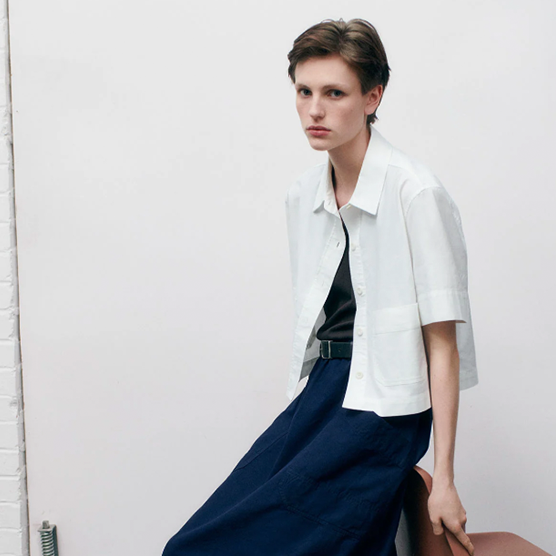 Cotton Cropped Uniform Shirt