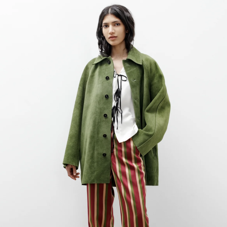 SUEDE CAR COAT ALOE
