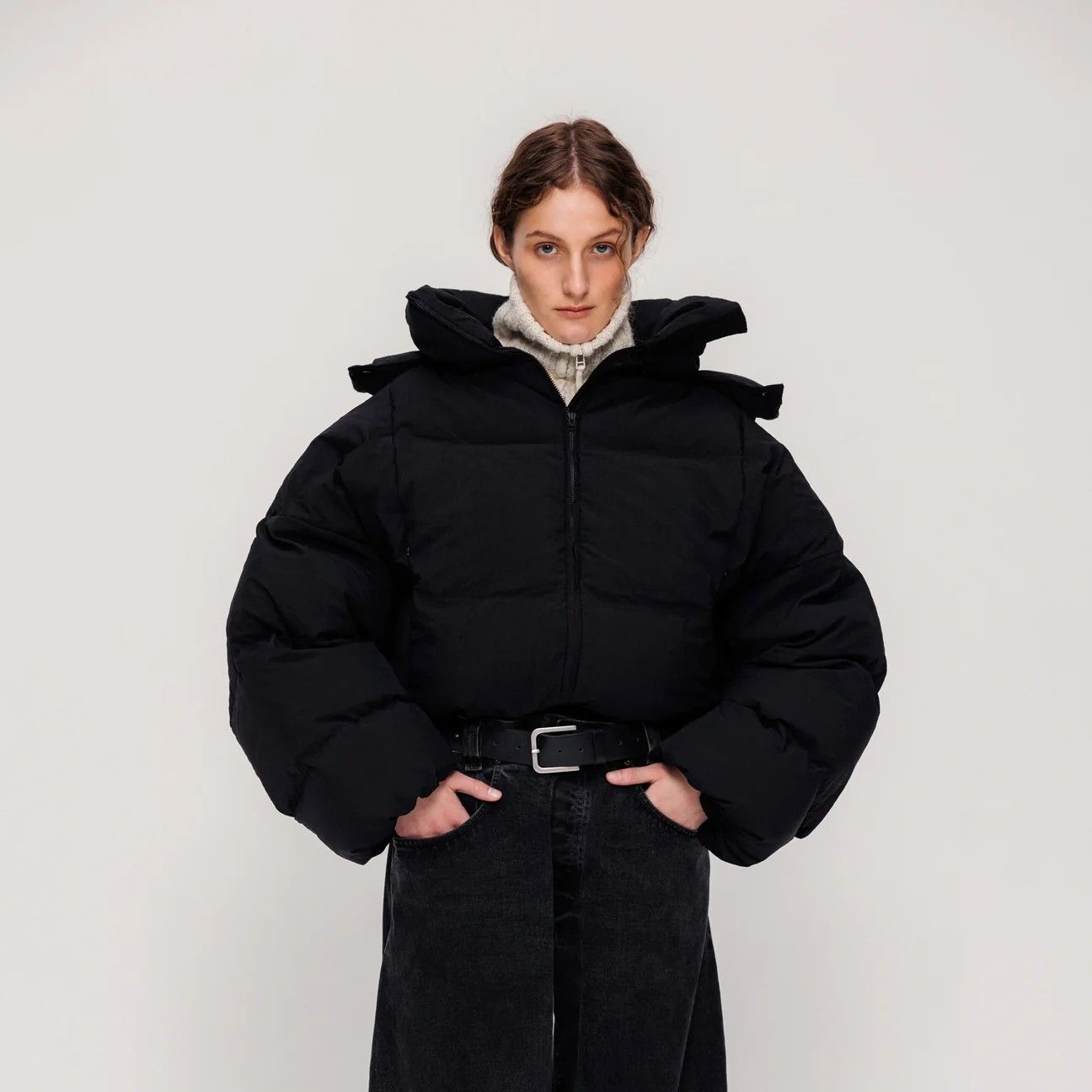 Black short down jacket