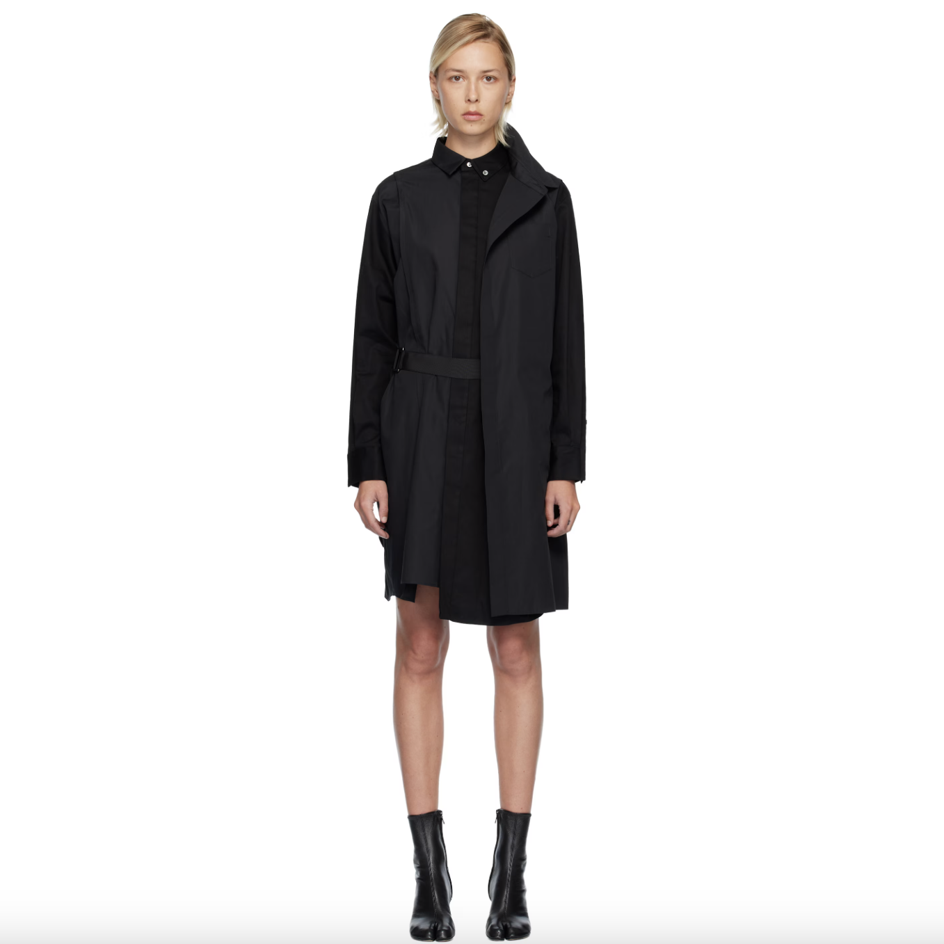 Robe midi noire en popeline