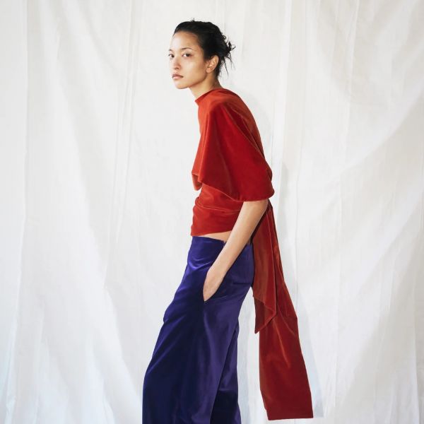 Draped Velvet Shawl Top
